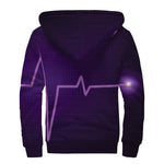 Purple Heartbeat Print Sherpa Lined Zip Up Hoodie