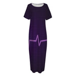 Purple Heartbeat Print Short Sleeve Long Nightdress