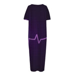 Purple Heartbeat Print Short Sleeve Long Nightdress
