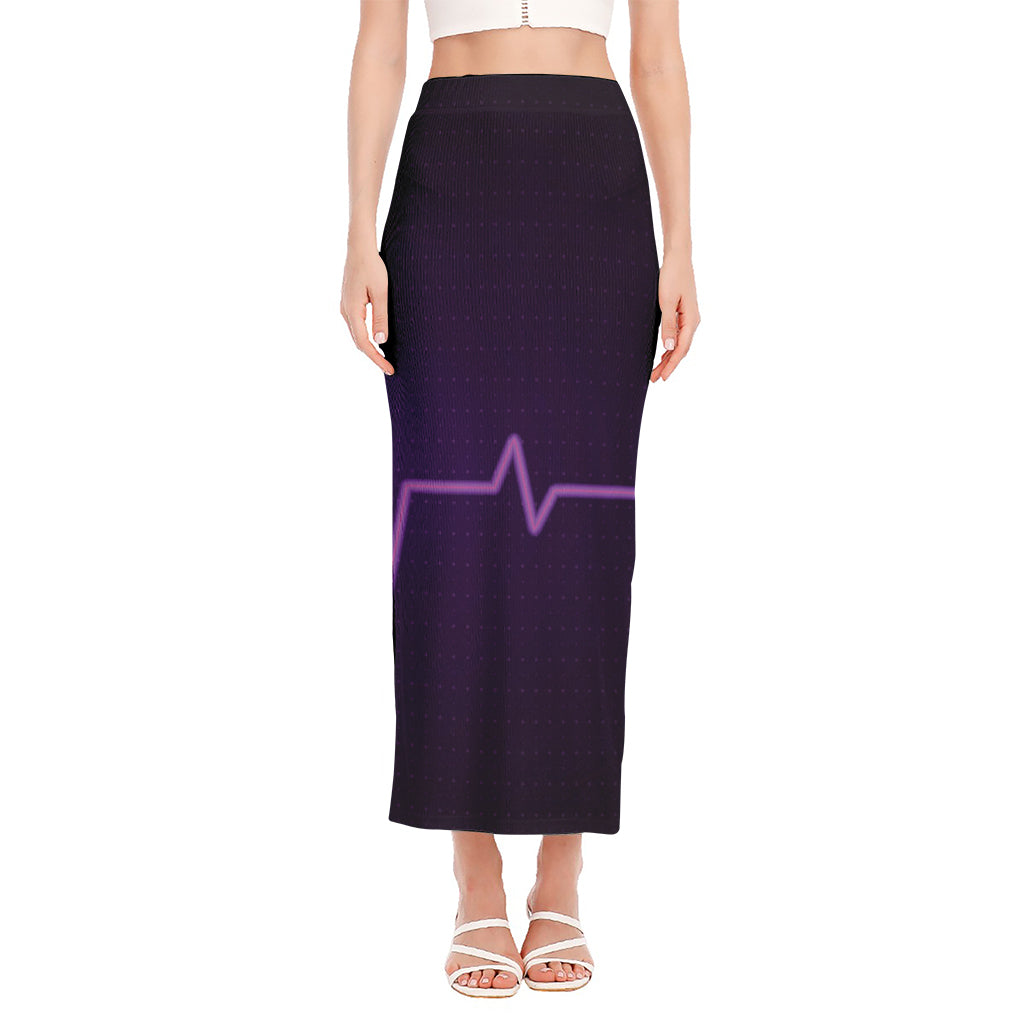 Purple Heartbeat Print Side Slit Maxi Skirt
