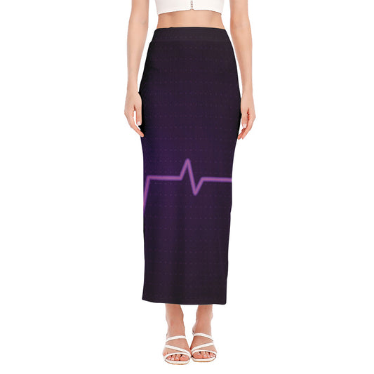 Purple Heartbeat Print Side Slit Maxi Skirt