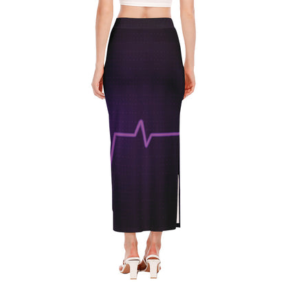 Purple Heartbeat Print Side Slit Maxi Skirt