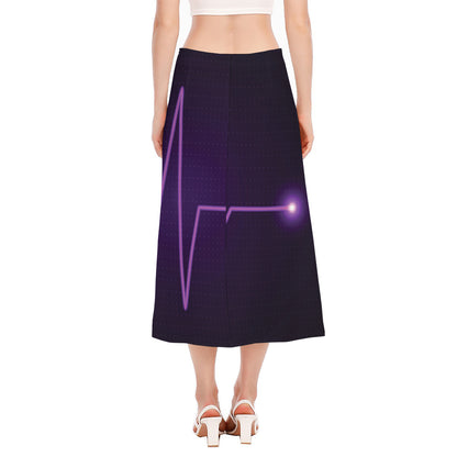 Purple Heartbeat Print Side Slit Midi Skirt