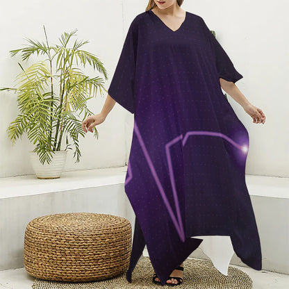 Purple Heartbeat Print Silk V-Neck Kaftan Dress