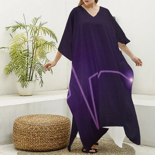 Purple Heartbeat Print Silk V-Neck Kaftan Dress