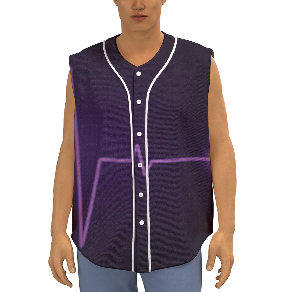 Purple Heartbeat Print Sleeveless Baseball Jersey
