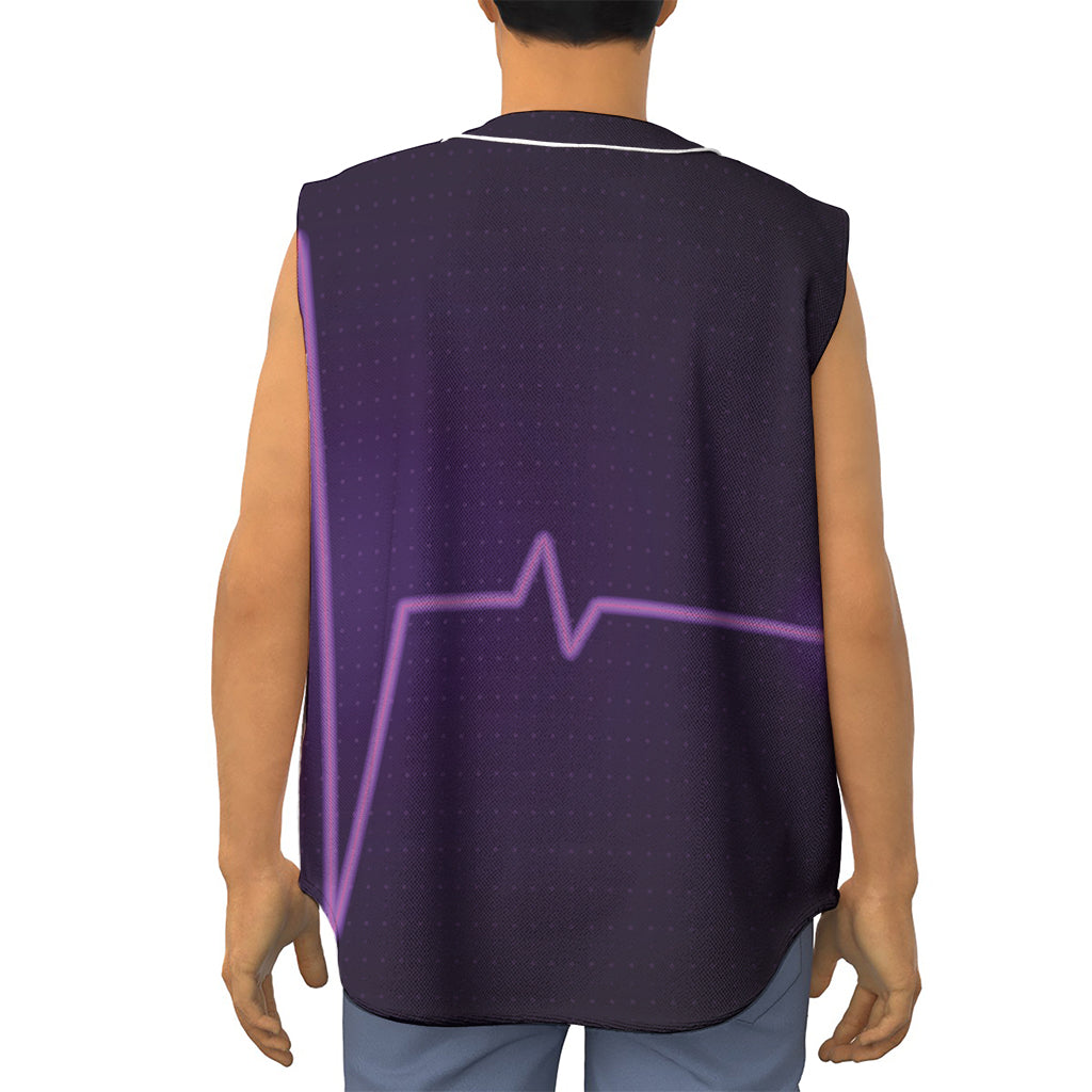 Purple Heartbeat Print Sleeveless Baseball Jersey