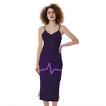 Purple Heartbeat Print Slim Fit Midi Cami Dress