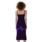 Purple Heartbeat Print Slim Fit Midi Cami Dress
