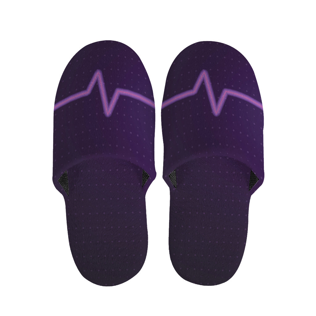 Purple Heartbeat Print Slippers