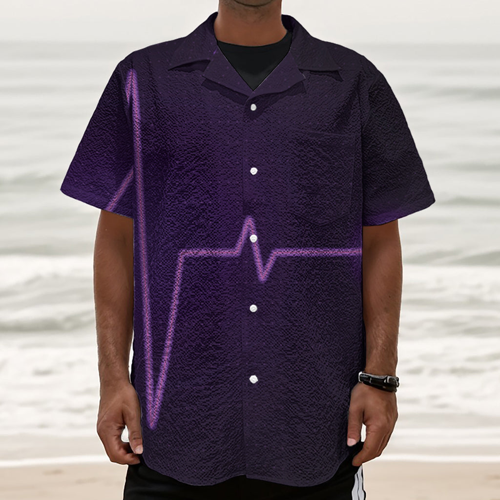 Purple Heartbeat Print Textured Short Sleeve Shirt