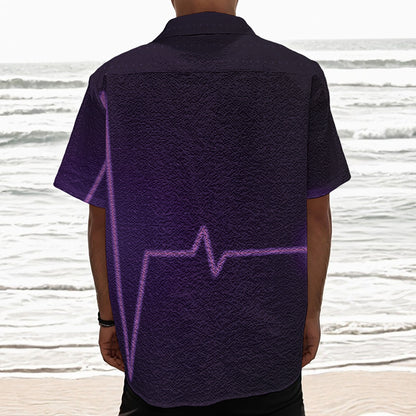 Purple Heartbeat Print Textured Short Sleeve Shirt