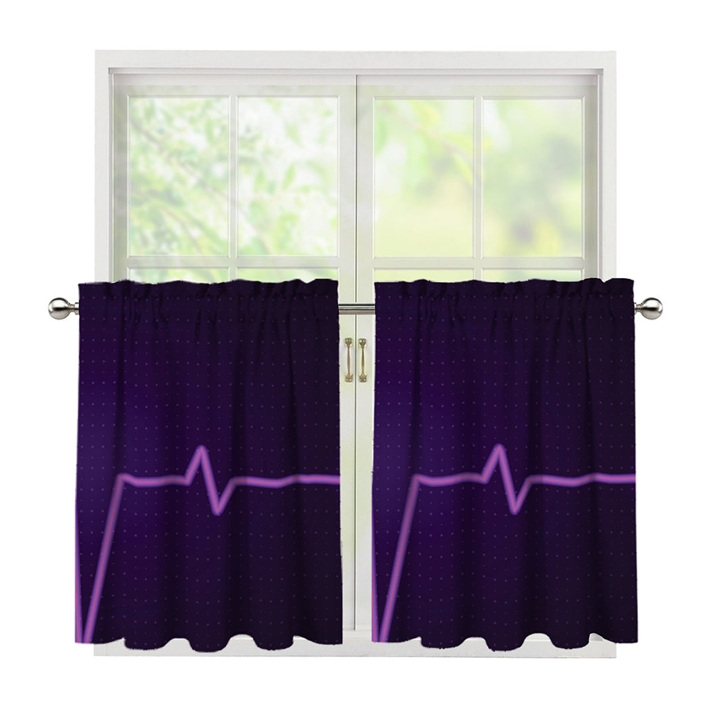 Purple Heartbeat Print Tier Curtains