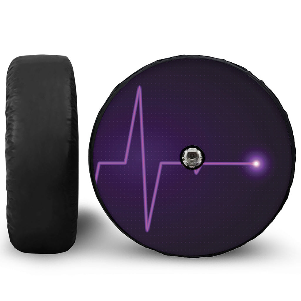 Purple Heartbeat Print Tire Cover With Camera Hole