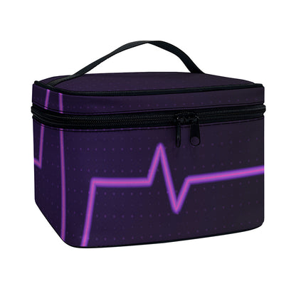 Purple Heartbeat Print Travel Makeup Bag