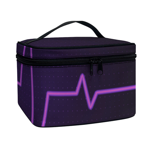Purple Heartbeat Print Travel Makeup Bag