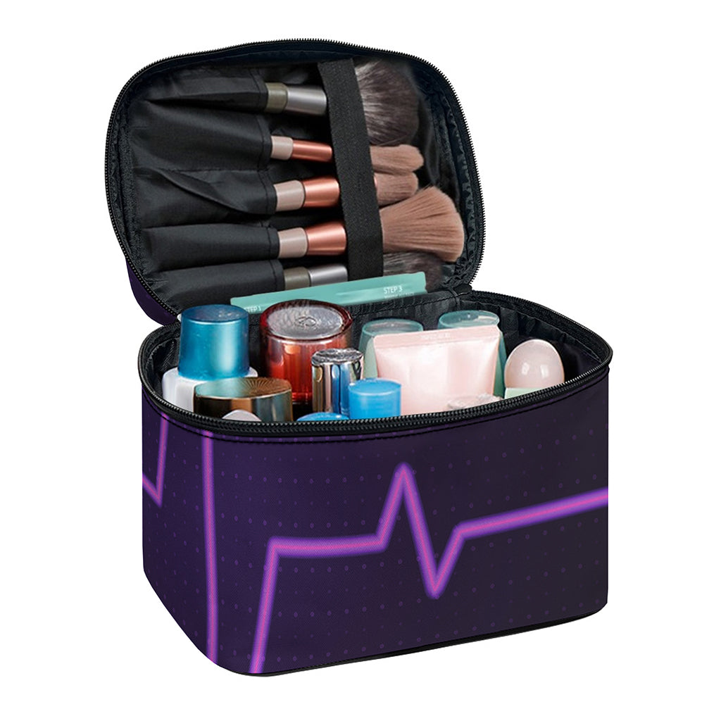 Purple Heartbeat Print Travel Makeup Bag