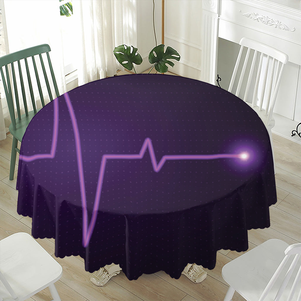 Purple Heartbeat Print Waterproof Round Tablecloth
