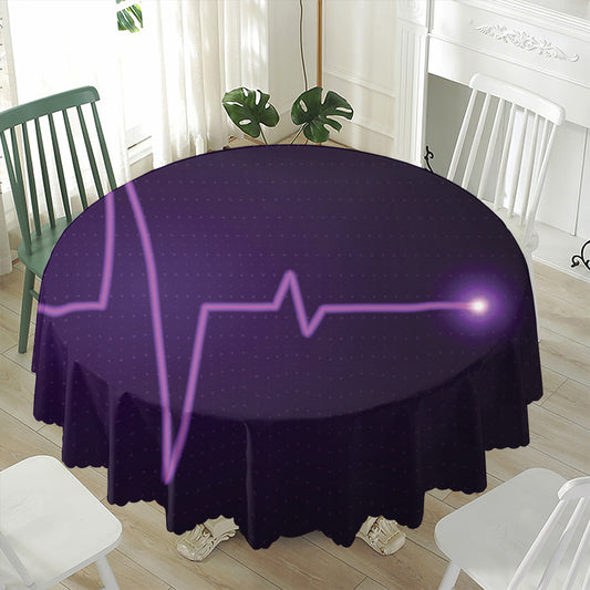 Purple Heartbeat Print Waterproof Round Tablecloth