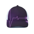 Purple Heartbeat Print White Mesh Trucker Hat