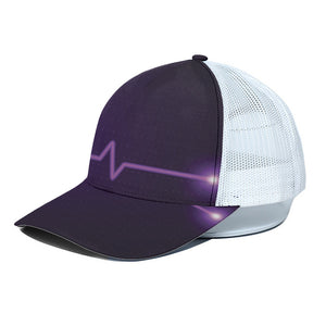 Purple Heartbeat Print White Mesh Trucker Cap