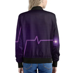 Purple Heartbeat Print Women's Bomber Jacket