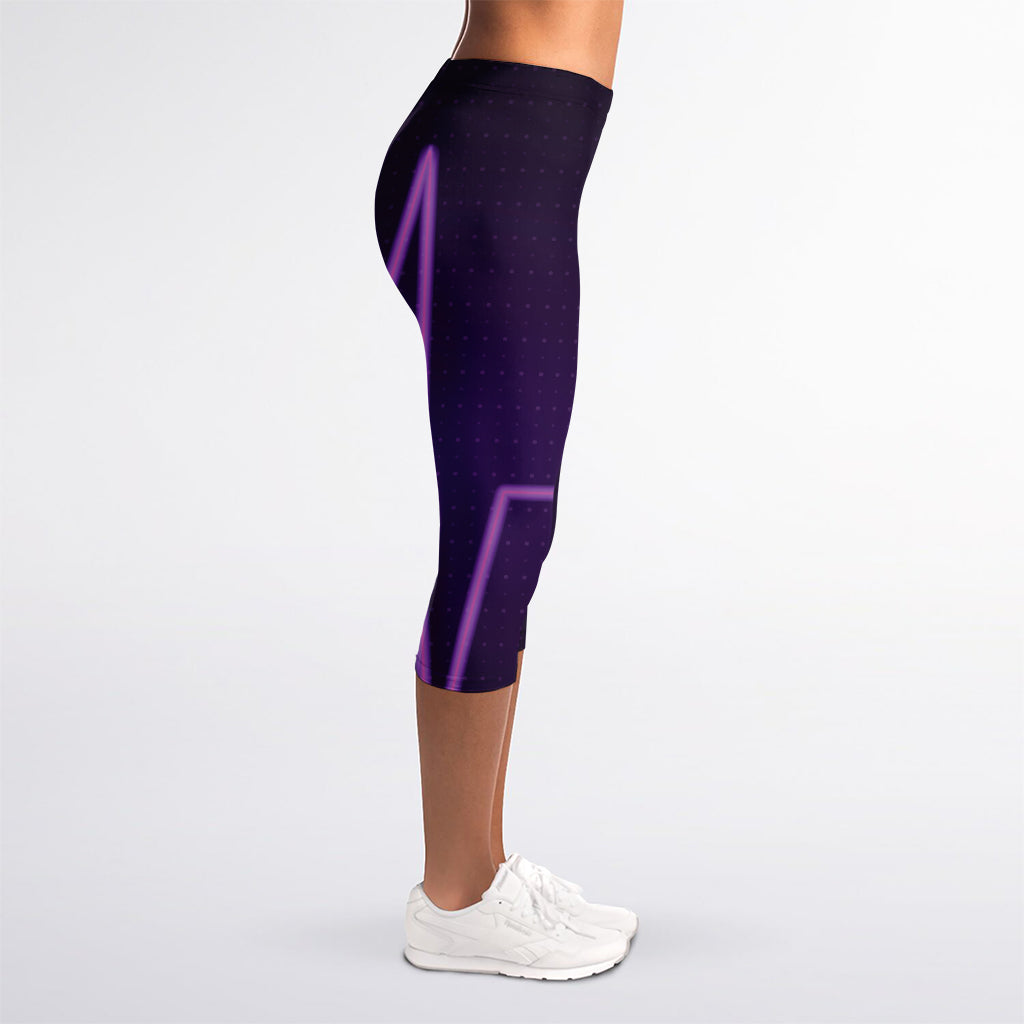 Purple Heartbeat Print Women's Capri Leggings