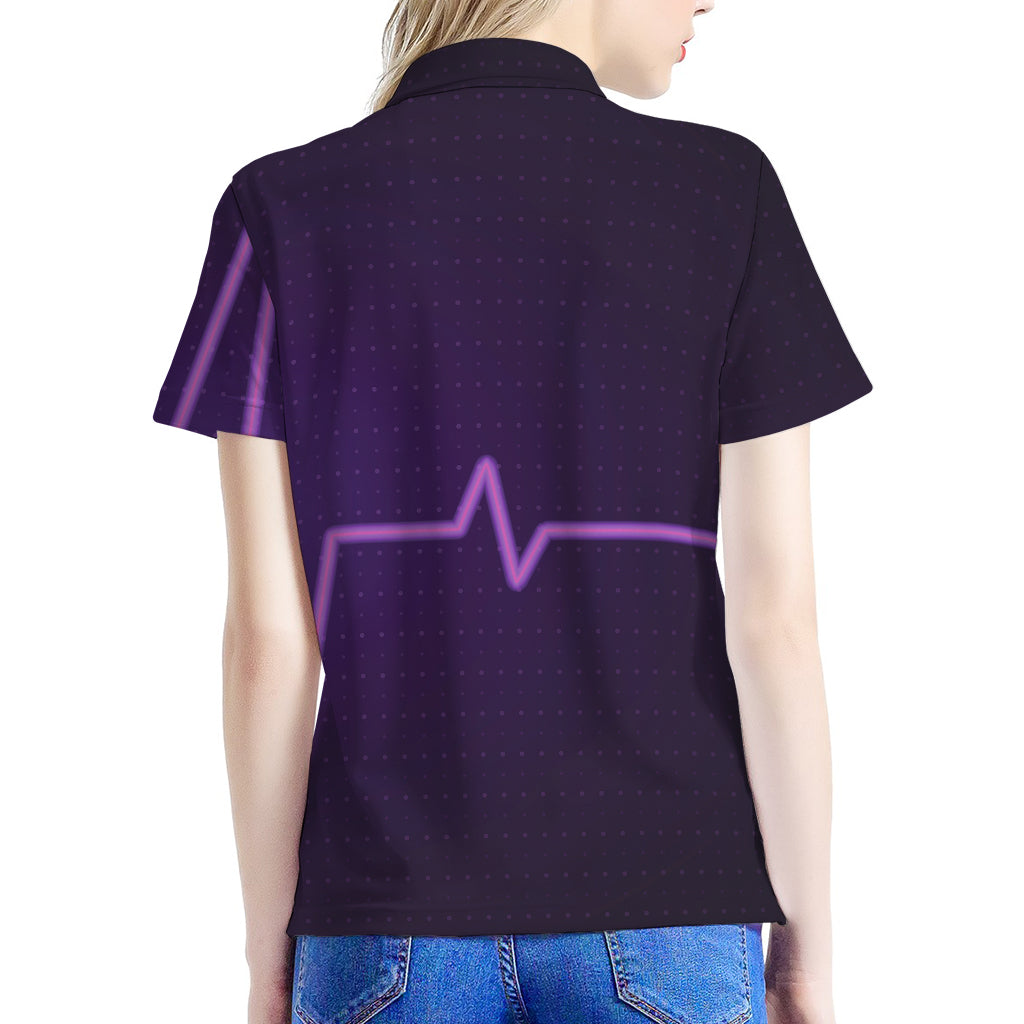 Purple Heartbeat Print Women's Polo Shirt
