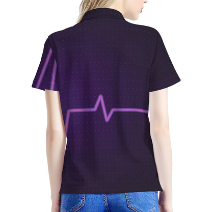 Purple Heartbeat Print Women's Polo Shirt