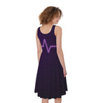 Purple Heartbeat Print Women's Sleeveless Dress