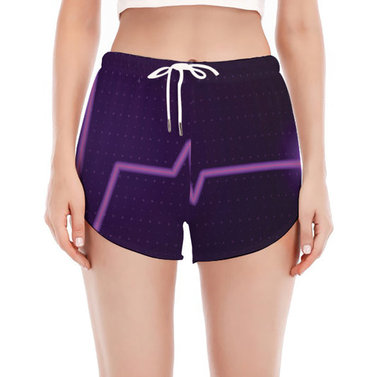 Purple Heartbeat Print Women's Split Running Shorts