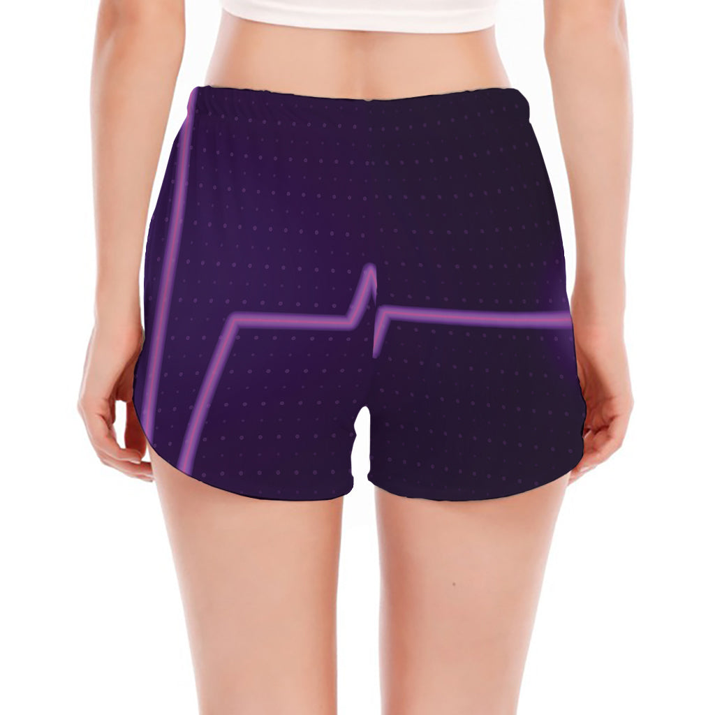 Purple Heartbeat Print Women's Split Running Shorts