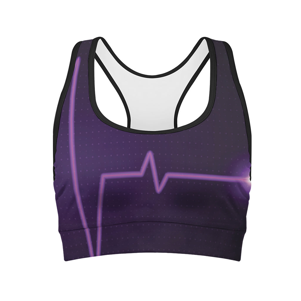 Purple Heartbeat Print Women's Sports Bra