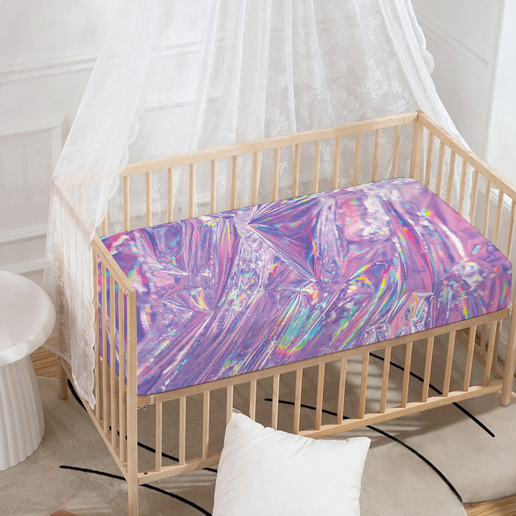 Purple Holographic Print Baby Crib Sheet