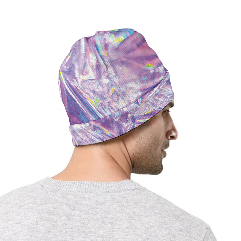 Purple Holographic Print Beanie