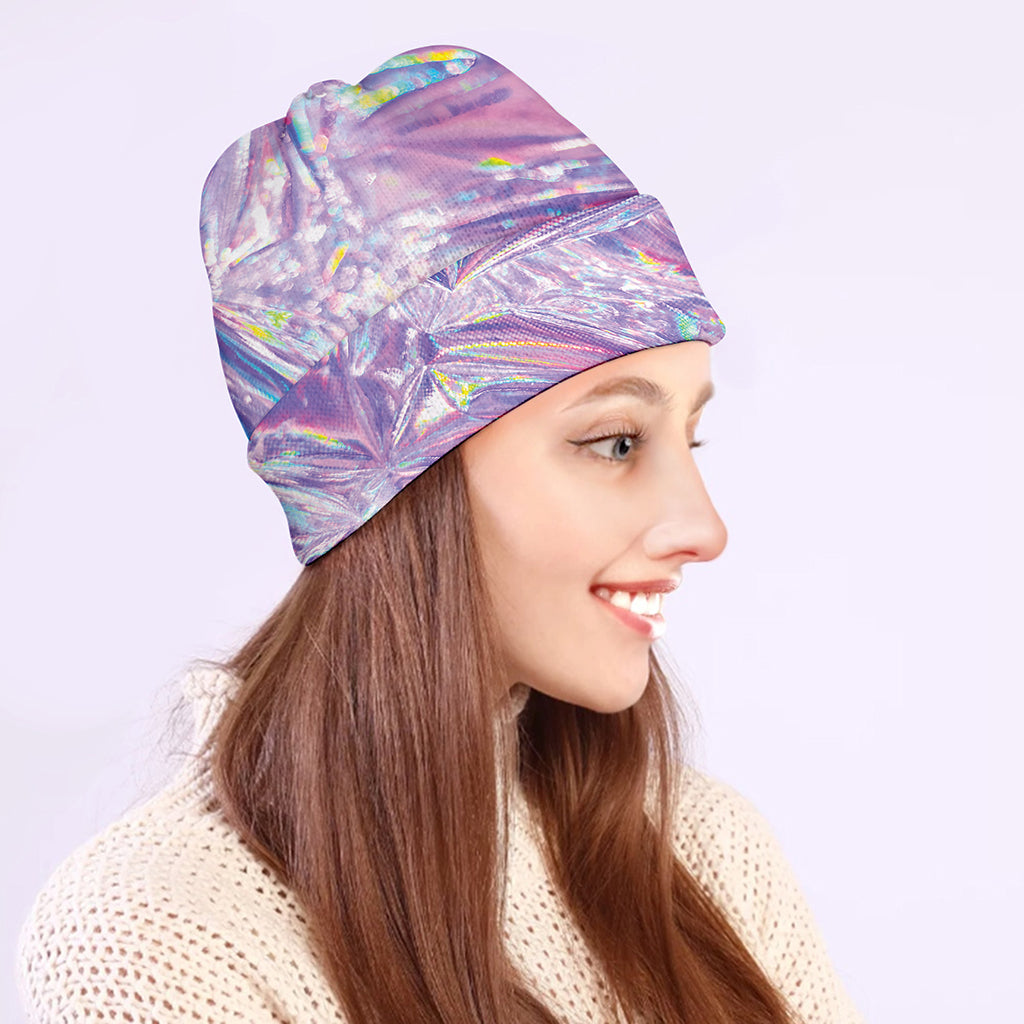 Purple Holographic Print Beanie