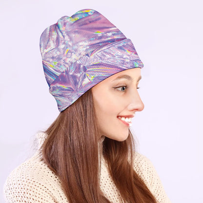 Purple Holographic Print Beanie