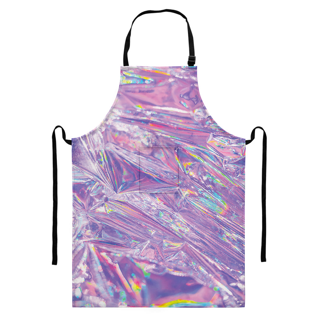 Purple Holographic Print Bib Apron With Pocket