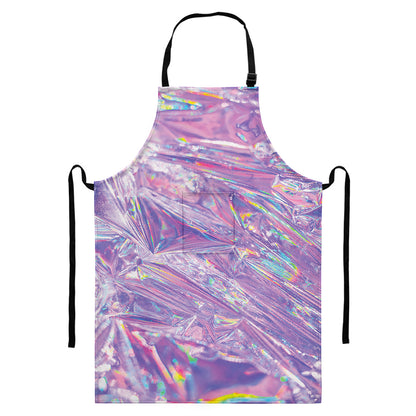 Purple Holographic Print Bib Apron With Pocket