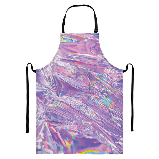 Purple Holographic Print Bib Apron With Pocket