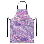 Purple Holographic Print Bib Apron With Pocket