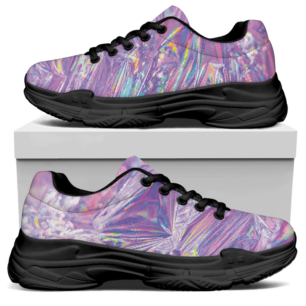 Purple Holographic Print Black Chunky Shoes