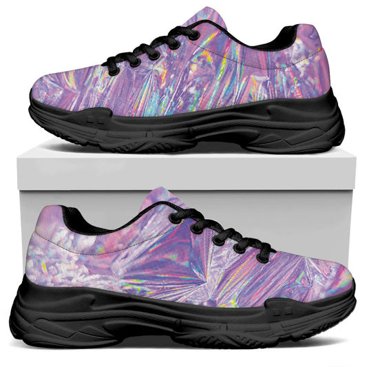 Purple Holographic Print Black Chunky Shoes