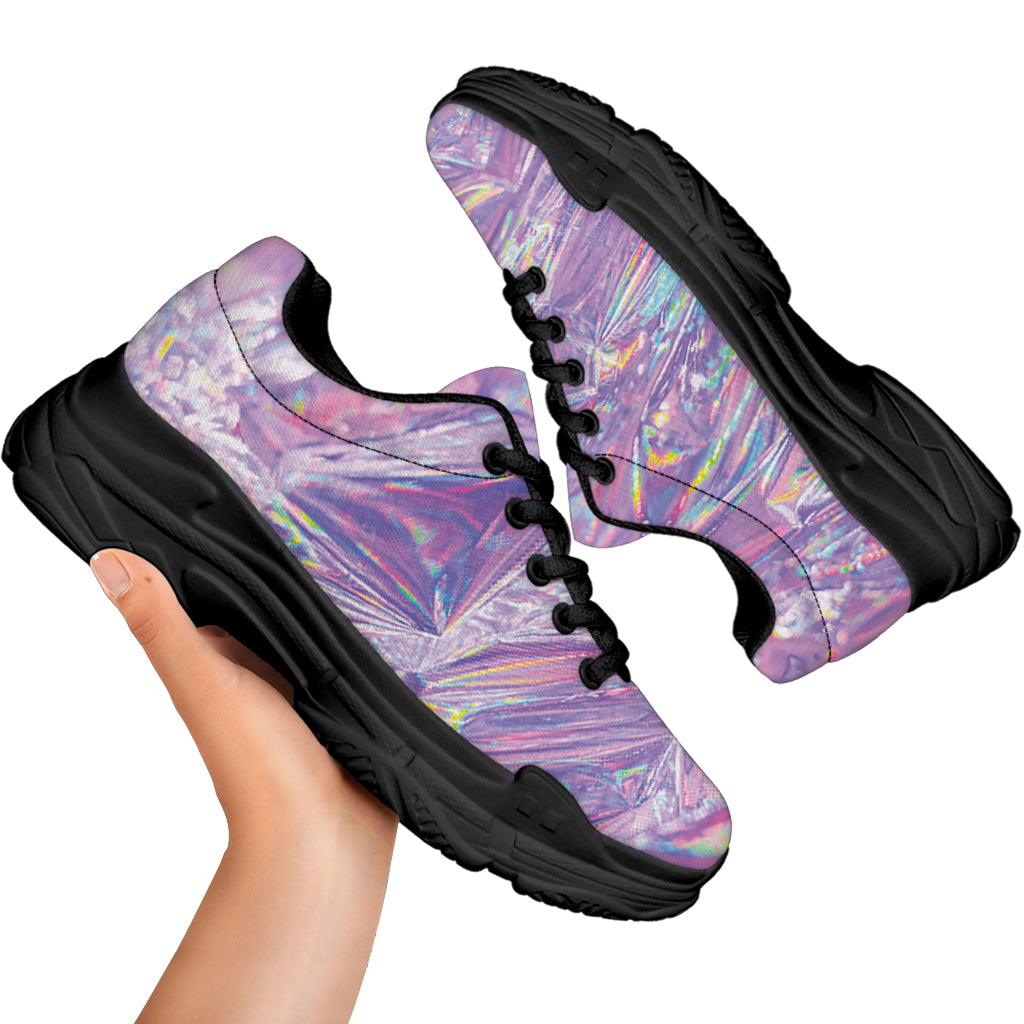 Purple Holographic Print Black Chunky Shoes