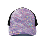 Purple Holographic Print Black Mesh Trucker Cap