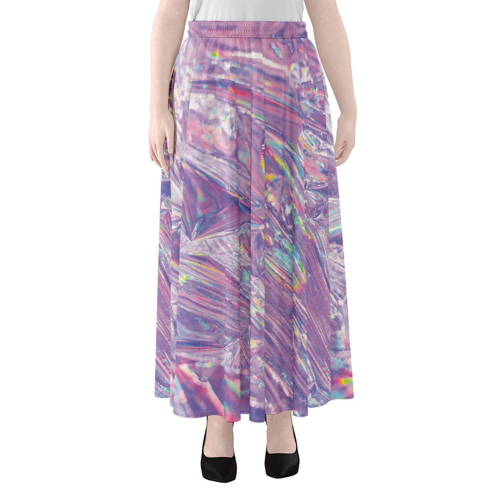 Purple Holographic Print Chiffon Maxi Skirt