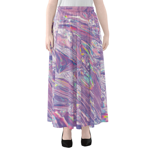 Purple Holographic Print Chiffon Maxi Skirt