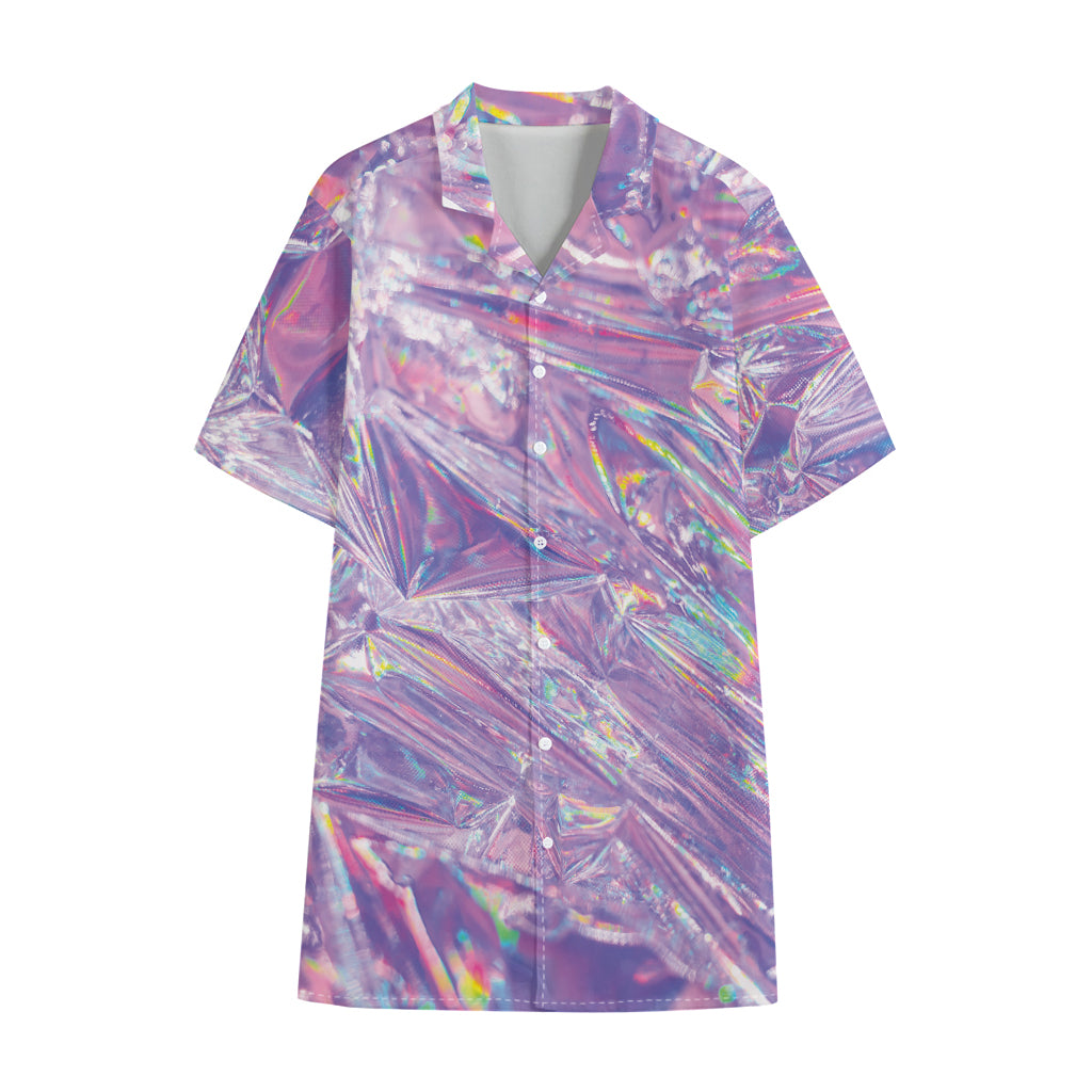 Purple Holographic Print Cotton Hawaiian Shirt