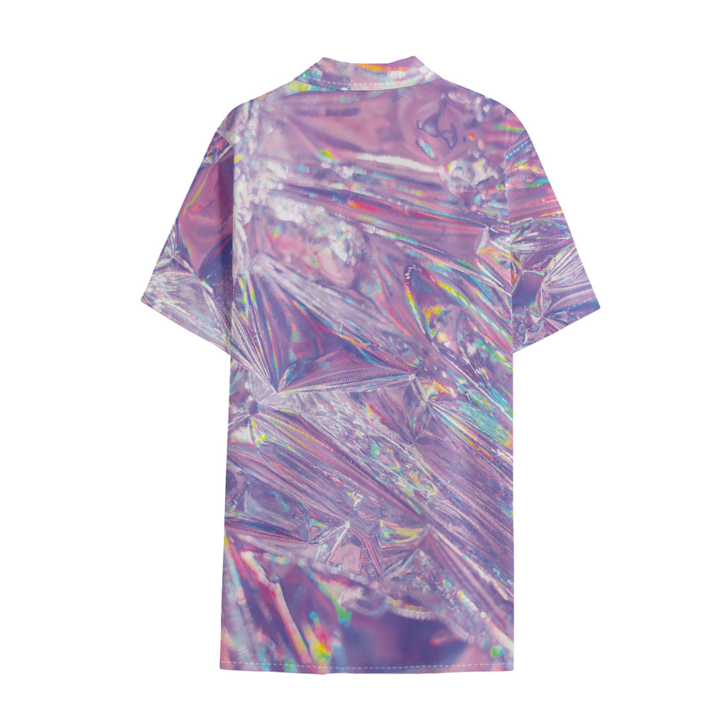 Purple Holographic Print Cotton Hawaiian Shirt