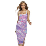 Purple Holographic Print Cross Back Cami Dress